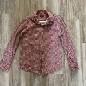 Men’s ZNT18 red maroon swirl button down shirt size 15 32/33